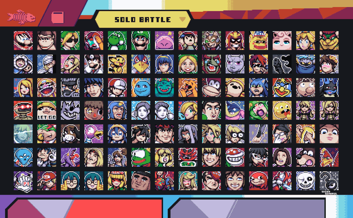 EVERYONE IS HERE!
My Super Smash Bros Ultimate emote roster! 
#pixelart #ドット絵