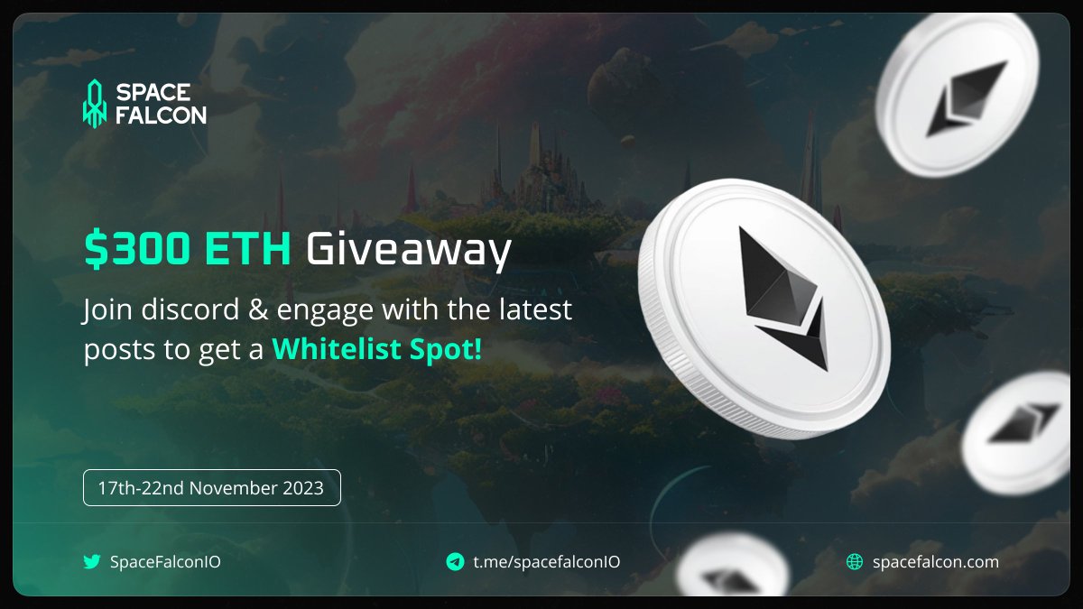 FCON DEX Giveaway! 🎉

$300 #ETH for 3 winners! 🏆

Requirements:
✅ Follow <a href="/fcon_dex/">FCON DEX</a> and <a href="/SpaceFalconIO/">Space Falcon</a>
✅ Like &amp; RT
✅ Tag 3 friends

👑 Bonus task
- Engage with posts of both Twitter accounts. 
- Join Discord

⏰ 17th - 22nd, November

#Giveaway #Airdrop #ETH