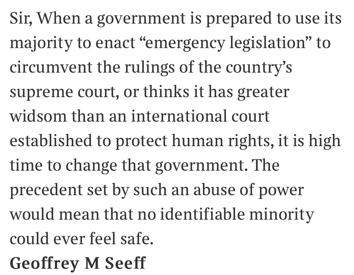 Forget backbencher Braverman’s howling tantrum in the Torygraph, this letter in The Times tells it as it really is… We don’t want this govt’s wildly irresponsible attempts to break the law to enable their inhumanity. We want… and desperately need… an election.