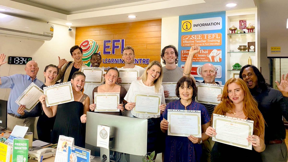 We're excited to see our Oct. 23rd - Nov. 17th, 2023 TEFL trainees graduate today as EFL teachers. A big well done and best wishes for wherever this road takes you. #TEFLThailand #CareerChange #TESOLCertificate #TeachAbroad #TEFLCertificate #teflcertified #SEETEFL #TeachEnglish