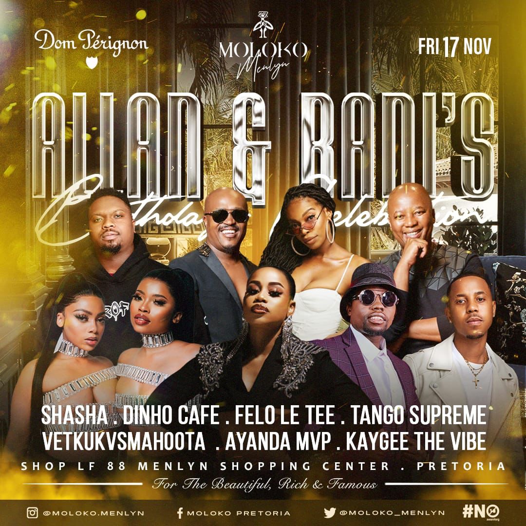 mutombo_lionel's tweet photo. #AllenandRanisBirthday brought to you by Dom Perignon, this #MolokoFriday @Moloko_Menlyn.
Doors Open at 11pm, dress Smart Elegant. 
#MolokoMenlyn #MolokoRocks 
@sbokhuzy @Thabang_Den @Djyeankeyz @PoizonDj @MichelleForbes @steebo_17 @AntherJosephs @Cmdlamza @KingMus09263594 https://t.co/oj9KgbHemd