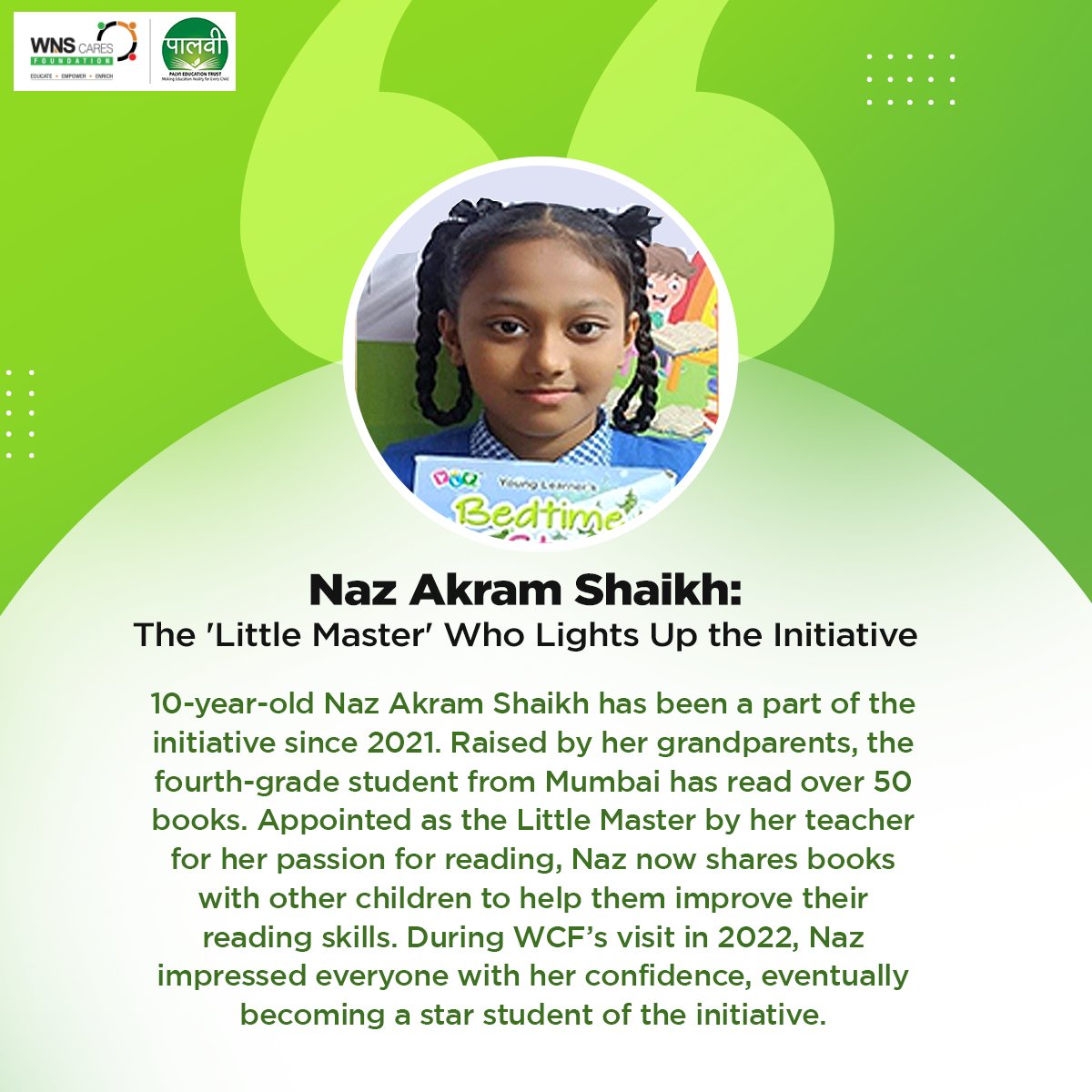 WnsWcf's tweet image. Our 10-year old champ, Naz Akram Shaikh, the &quot;Little Master,&quot; is an inspiration for children to develop their reading skills! #WCFMobileLibrary #LearnWithWCF #YoungReaders #InspiringKids #SuccessStories