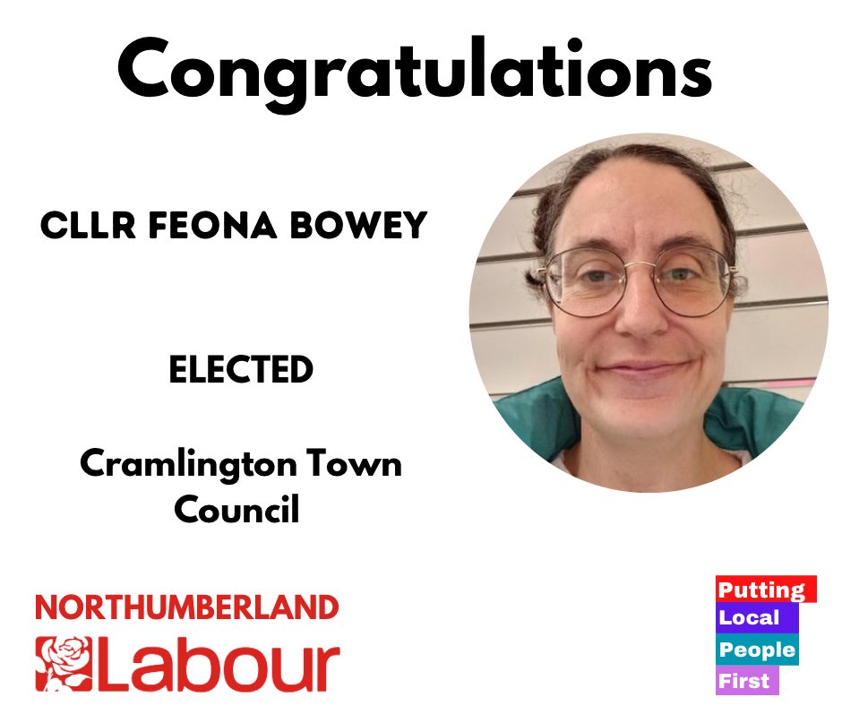Congratulations to Cllr Feona Bowey ELECTED ✅ in last nights By Election in Cramlington. Residents in #Cramlington sent a huge message of support to Feona and Labour 🌹🌹 #Northumberland