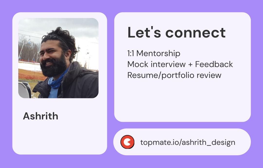 Hey everyone!

I've been getting a lot of DMs for guidance, so decided to take action on it.

I'm excited to help folks out and give back to the community via Topmate. Feel free to reach out if you have any questions or just want to say hi!
I'm at topmate.click/q9ejm