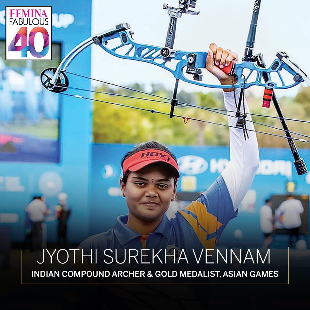 #FeminaFab40: At the recent Asian Games,  Jyothi Surekha Vennam achieved the almost unthinkable, winning three gold medals, securing the coveted medals in all three disciplines that she was part of. 
#Fab40List #WomenWeLove #Femina #FeminaIndia #athletic #asiangames