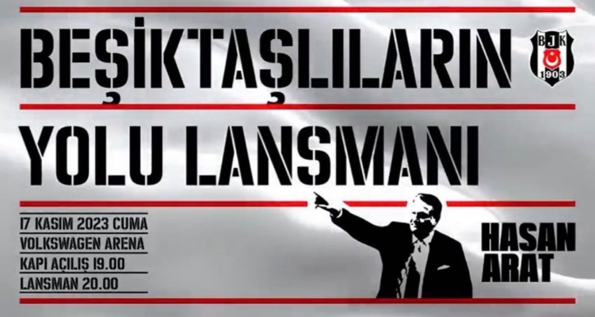 Sayın <a href="/Hasan_Arat/">Hasan Arat</a> ‘ın projelerini tanıtacağı Kongre üyelerimizin ve taraftarlarımızın katılacağı Beşiktaşlıların yolu lansmanı bu akşam 19.00 itibariyle Volkswagen Arena Maslak’ta başlayacaktır. 

#BuYolBeşiktaşlılarınYolu