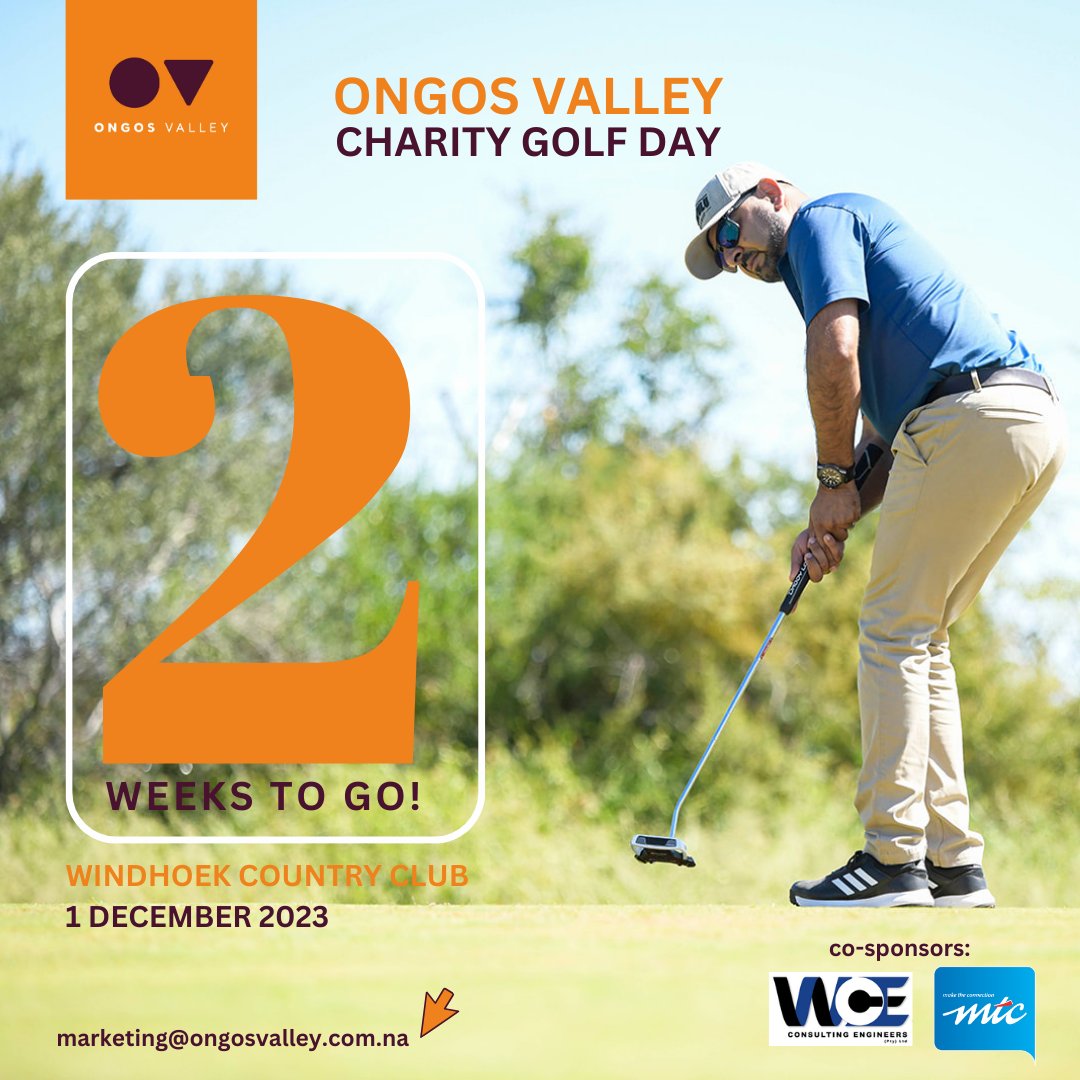 OngosV's tweet photo. Only two weeks until the Ongos Valley Charity Golf Day. Secure your spot on the green and register now: https://t.co/fSJHUe5O2A #OngosValleyCharityGolfDay #CountdownToTeeOff #OngosValley #windhoek #Namibia https://t.co/wTyIrlRH1I