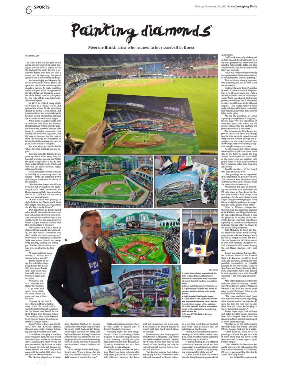 Monday's <a href="/JoongAngDaily/">The Korea JoongAng Daily</a> sports page takes an in-depth look at the art work of the brilliant <a href="/andybisanartist/">Andy Brown</a> and the special role Korean baseball has played in his career
