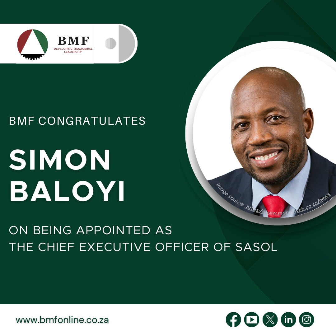 Congratulations, Simon Baloyi, on your appointment as CEO of the SASOL Group.