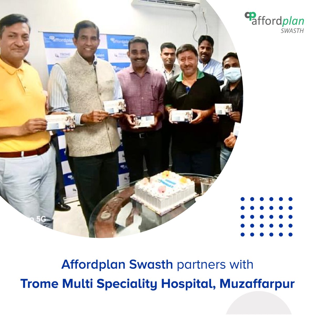 We are glad to announce that #Affordplan Swasth has partnered with #TromeMulti-SpecialityHospital, Muzaffarpur. Our partnership aims to prioritize making high-quality healthcare accessible and affordable for everyone. Visit affordplan.com to learn more about Affordplan.