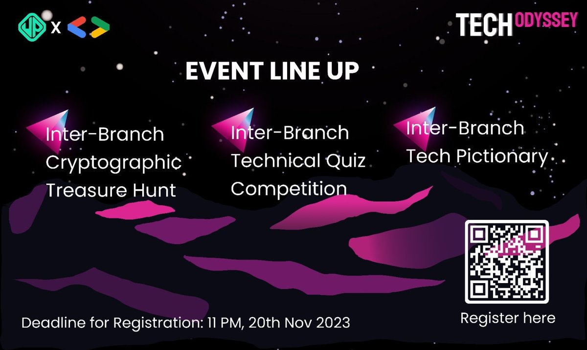 GDSC_NITD's tweet photo. gdsc_nitd GDSC NIT Delhi in collaboration with Upvision invites you all to be a part of the upcoming technical extravaganza Tech Odyssey 2023. Join us for a day filled with innovation, challenges and fun.

#GDSC #Google #Tech #NITDelhi #Upvision #TechOdyssey https://t.co/g7qyQy9Arx