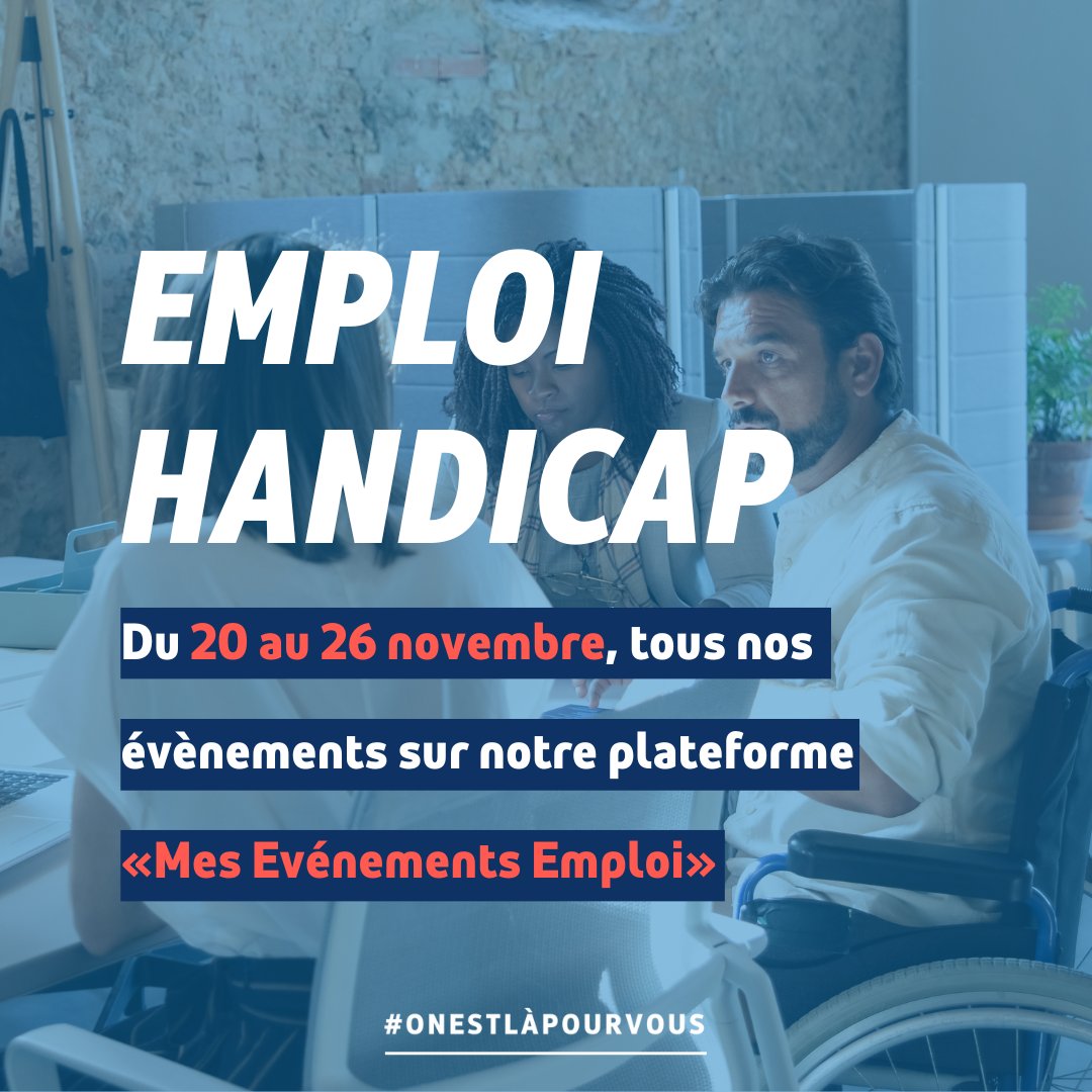 #SEEPH2023 📣 La semaine européenne pour l'emploi des personnes handicapées commence ce lundi 20 novembre❗️

Sur notre plateforme «Mes Evénements Emploi», inscrivez-vous directement aux rencontres qui vous intéressent 👉 mesevenementsemploi.pole-emploi.fr

#OnEstLàPourVous #TousMobilisés