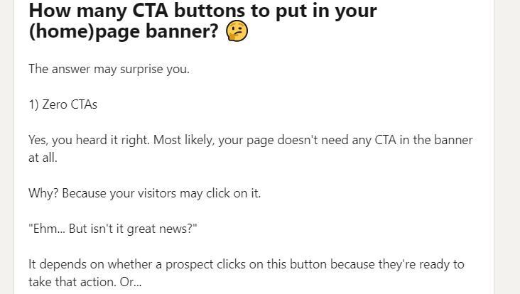 How many CTA buttons to put in your (home)page banner? 🤔 The answer may surprise you &gt;&gt; bit.ly/3A02pC1 #website #copywriting #smallbiz
