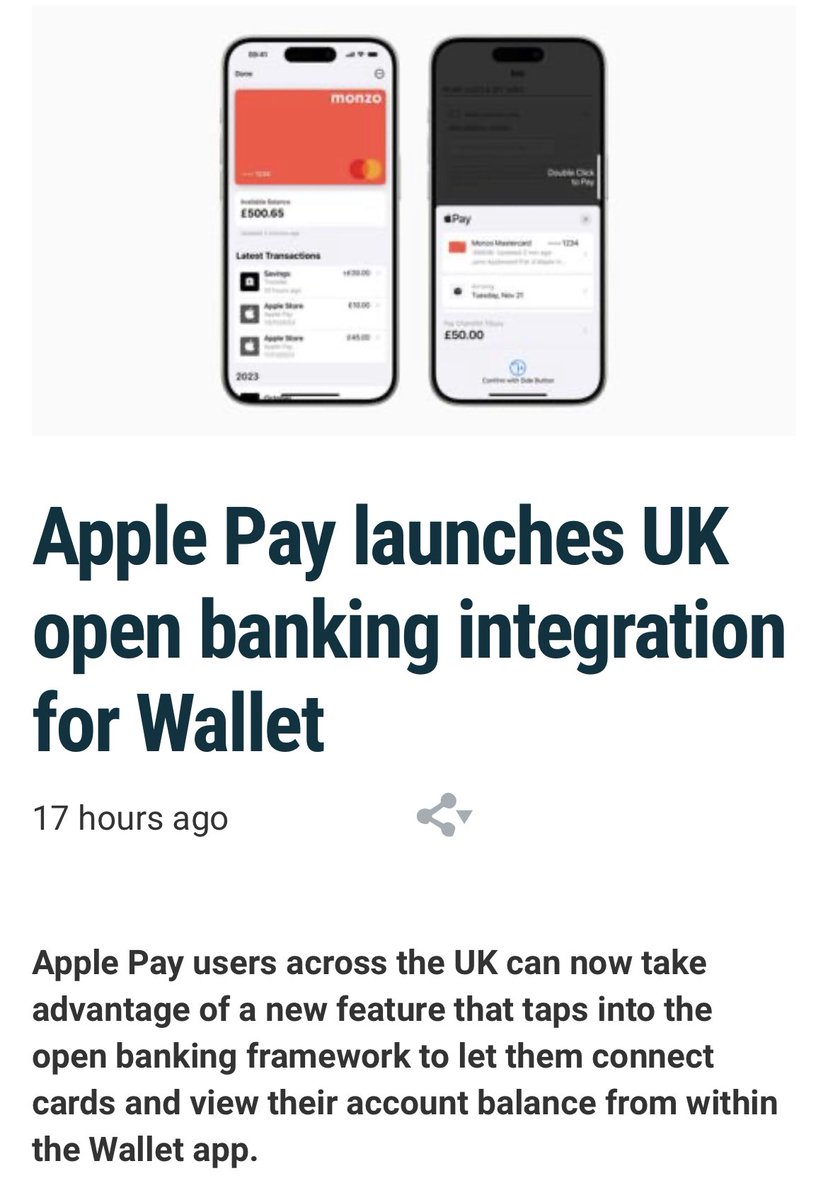 Bitforcoinz's tweet image. LET&apos;S GOOOOOOOOOOOOOOO!💥💥

Now, Apple Pay launches UK open banking integration. 2018 they introduced a new payment request API for Apple Pay with the Interledger extension from #Ripple

Sources: financemagnates.com/cryptocurrency…

finextra.com/newsarticle/43…