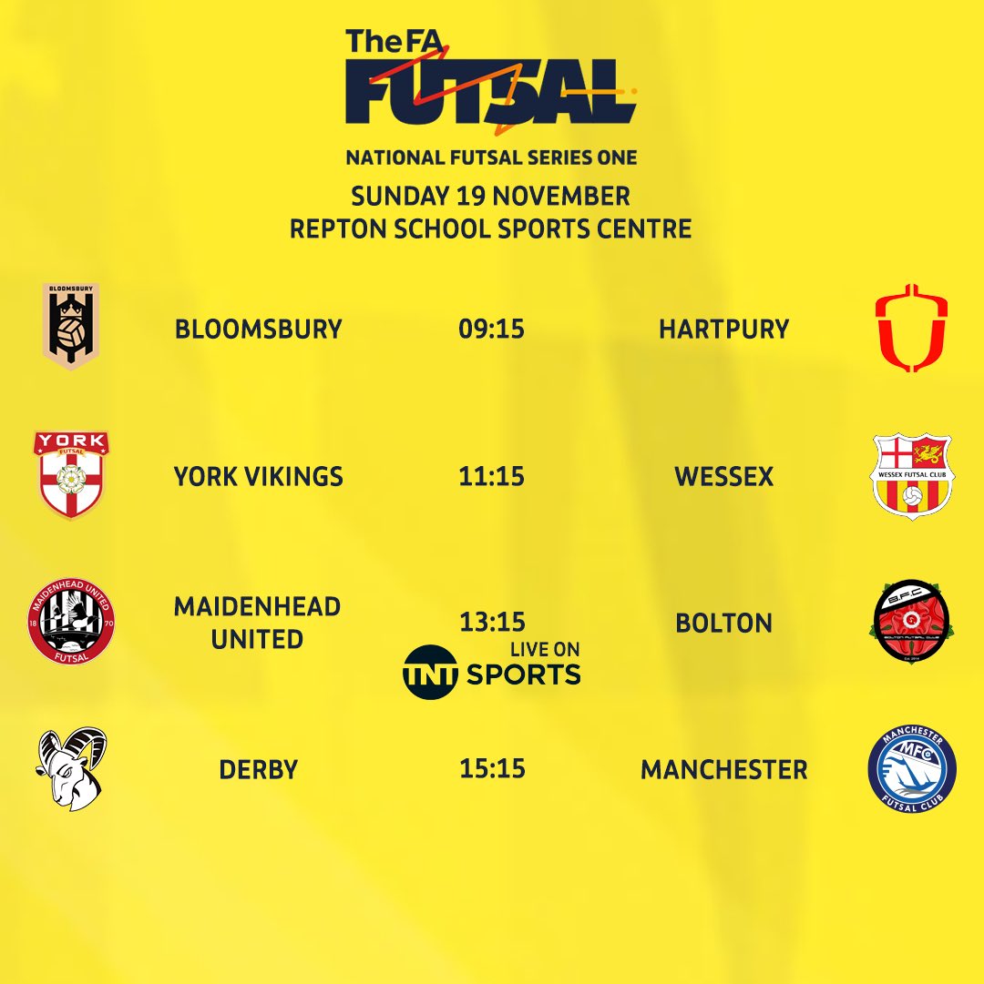 🏟️ Repton School is the place to be this weekend for your Tier 1 futsal needs! TNT Sports 3️⃣ (🔴 otherwise) if you can’t be with us in person! 🎟️ £5 on the door, children go free!