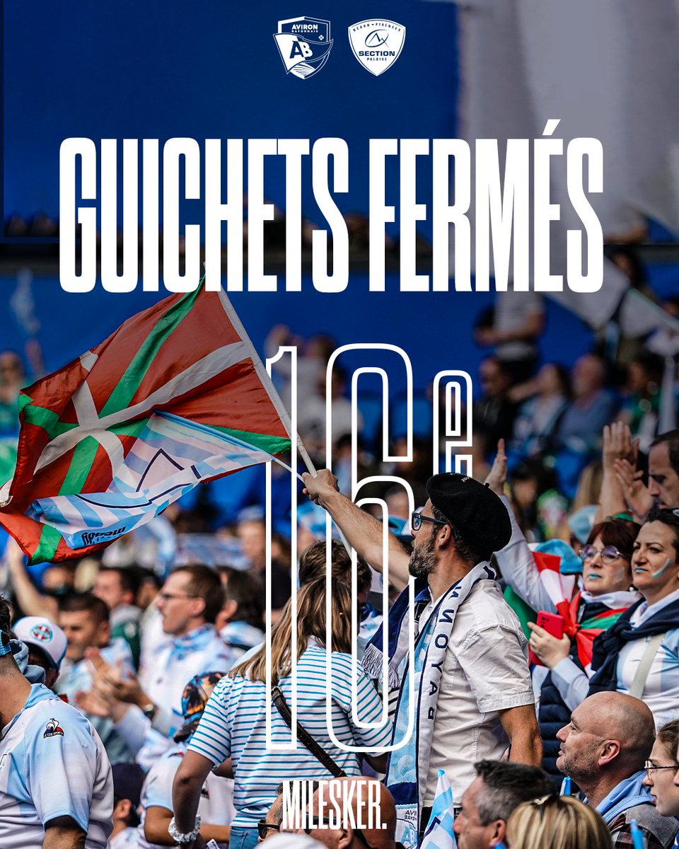 💙𝟏𝟔𝐞 𝐆𝐔𝐈𝐂𝐇𝐄𝐓𝐒 𝐅𝐄𝐑𝐌𝐄́𝐒

Nos Ciel &amp; Blanc défendront nos couleurs dans un stade Jean-Dauger à guichets fermés ce samedi, pour la seizième fois consécutive.
Face à la Section Paloise, nous auront encore une fois 𝑏𝑒𝑠𝑜𝑖𝑛 𝑑𝑒 𝑣𝑜𝑢𝑠 !

𝙈𝙞𝙡𝙚𝙨𝙠𝙚𝙧 🔵⚪