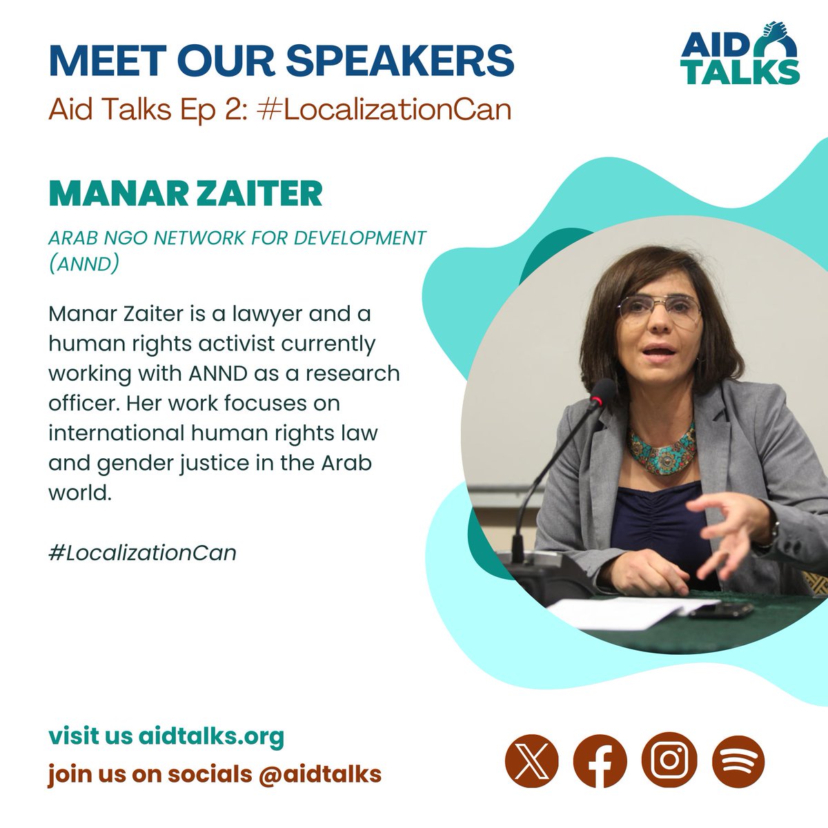 aidtalks's tweet image. In the next #AidTalks episode, esteemed guests will be tackling how #LocalizationCan serve as a tool to forward people-centered development✊🏼

Hear Manar Zaiter from @ArabNGONetwork and Jodel Dacara from @CSOPartnership_ as they unpack important ideas on the matter 😉