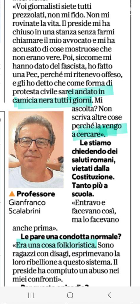Vuole andare a #scuola in camicia nera. Minaccia di "andare a cercare" il giornalista. I saluti romani? Folklore

Però se la prende se gli dicono che è un po' #fascista

#fascisti