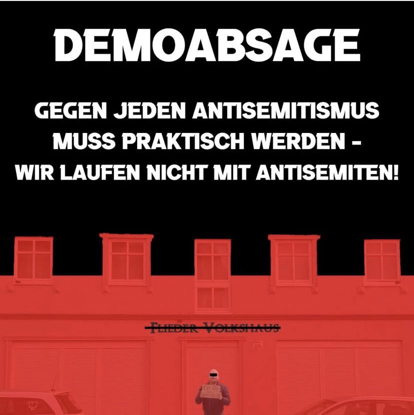 Die für morgen geplante antifaschistische Demonstration in #Eisenach ist abgesagt. „Gegen jeden Antisemitismus muss praktisch werden - wir laufen nicht mit  Antisemiten!“ Ein ausführliches Statement folgt im Laufe des Tages. #esa1811