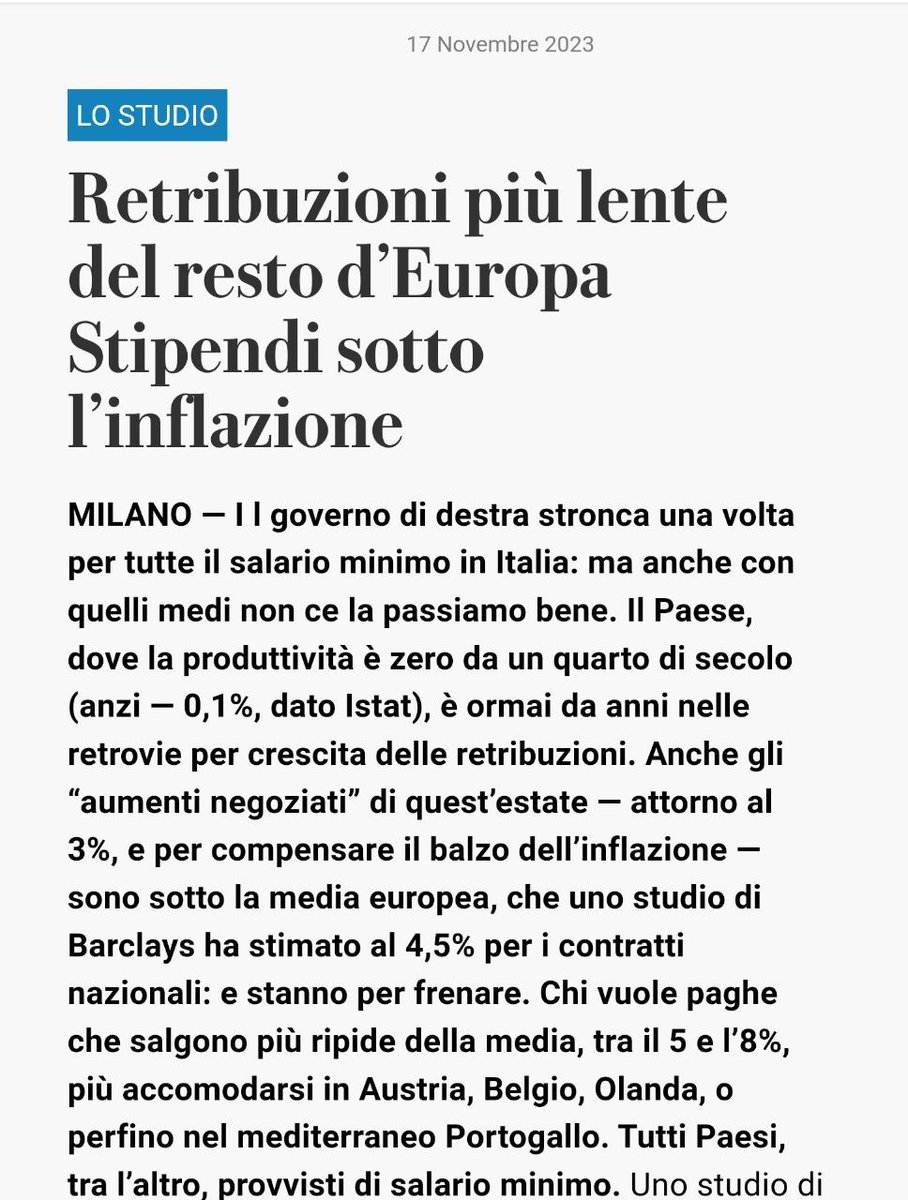 #17novembre Da una parte le battute su #ScioperoGenerale di ministri e opinionisti, dall'altra la realtà. Che talvolta (è cocciuta) riemerge. Guardate grafico salari UE. Chi è ultimo ben al di sotto del tasso di inflazione? Siamo noi. Una domanda per il talk che non c'è: perché?