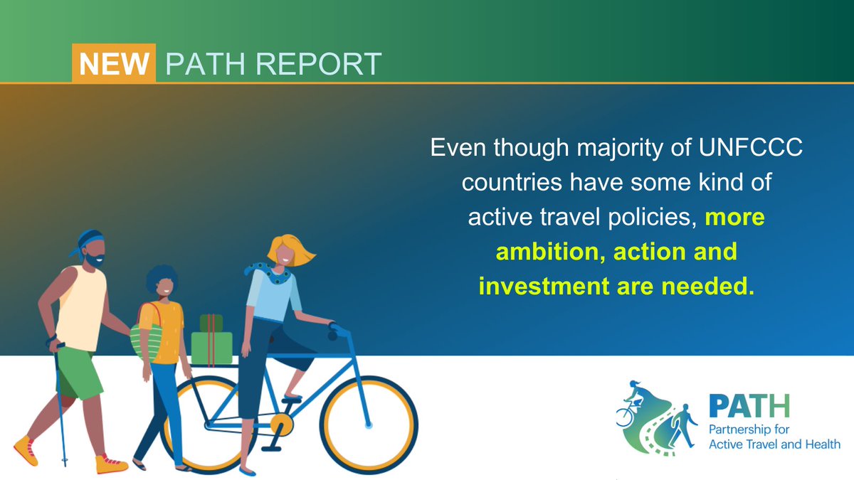 We’re excited to announce the latest PATH report on ‘National Policies for Walking and Cycling in all 197 UNFCCC countries’! 🙂

How are UNFCC countries delivering on climate goals by integrating walking and cycling into NDCs? 🤔

Read our report here: pathforwalkingcycling.com/report/