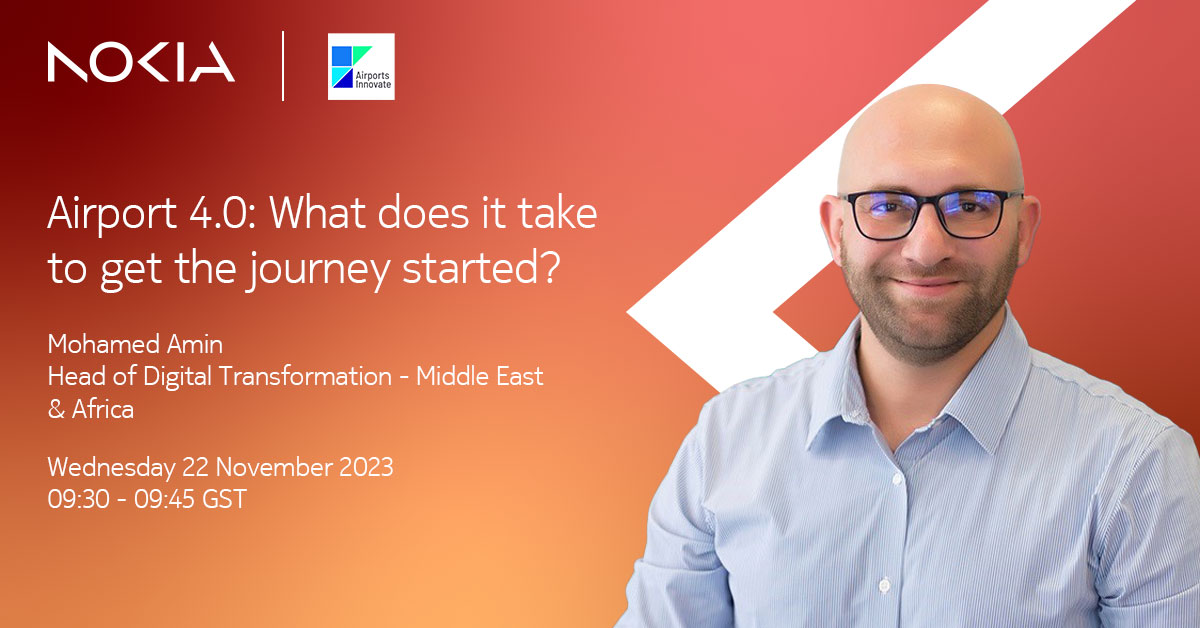 Join us on 22 November as Mohamed Amin, Head of Digital Transformation - Middle East &amp; Africa, will take the stage at the #AirportsInnovate event to discuss the transformative journey of airports in the era of Airport 4.0. The future of aviation is here!

nokia.ly/49ENeyS
