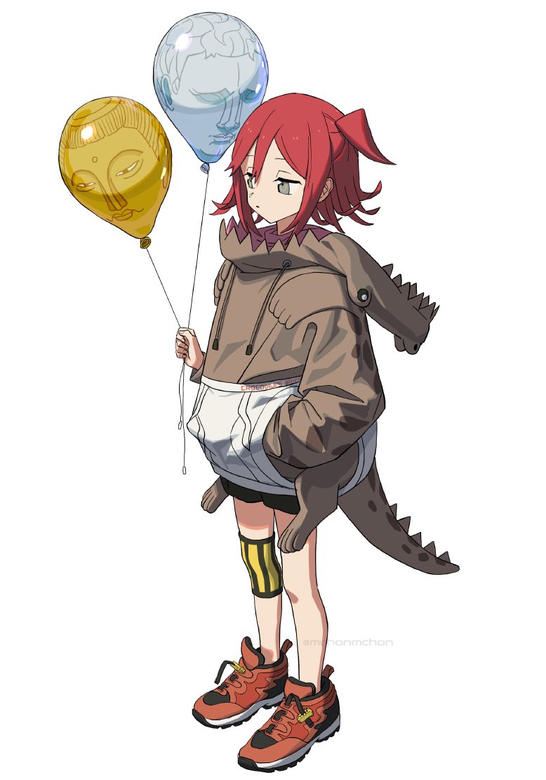 1girl balloon solo red hair hood holding balloon hand in pocket  illustration images