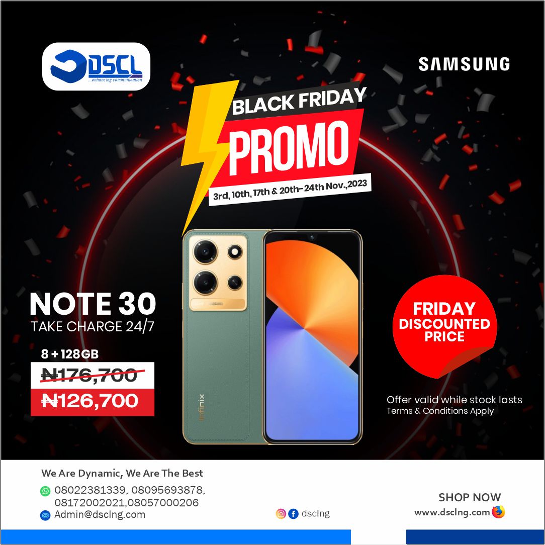 dsclng's tweet photo. Massive Black Friday Discount sales on our Infinix Products, you don't want to miss this mouthwatering offer this Friday. 

Note: Discount only available at our physical stores and valid for Friday's in November ONLY! 

T &amp; C Apply https://t.co/btu5soAeEv
