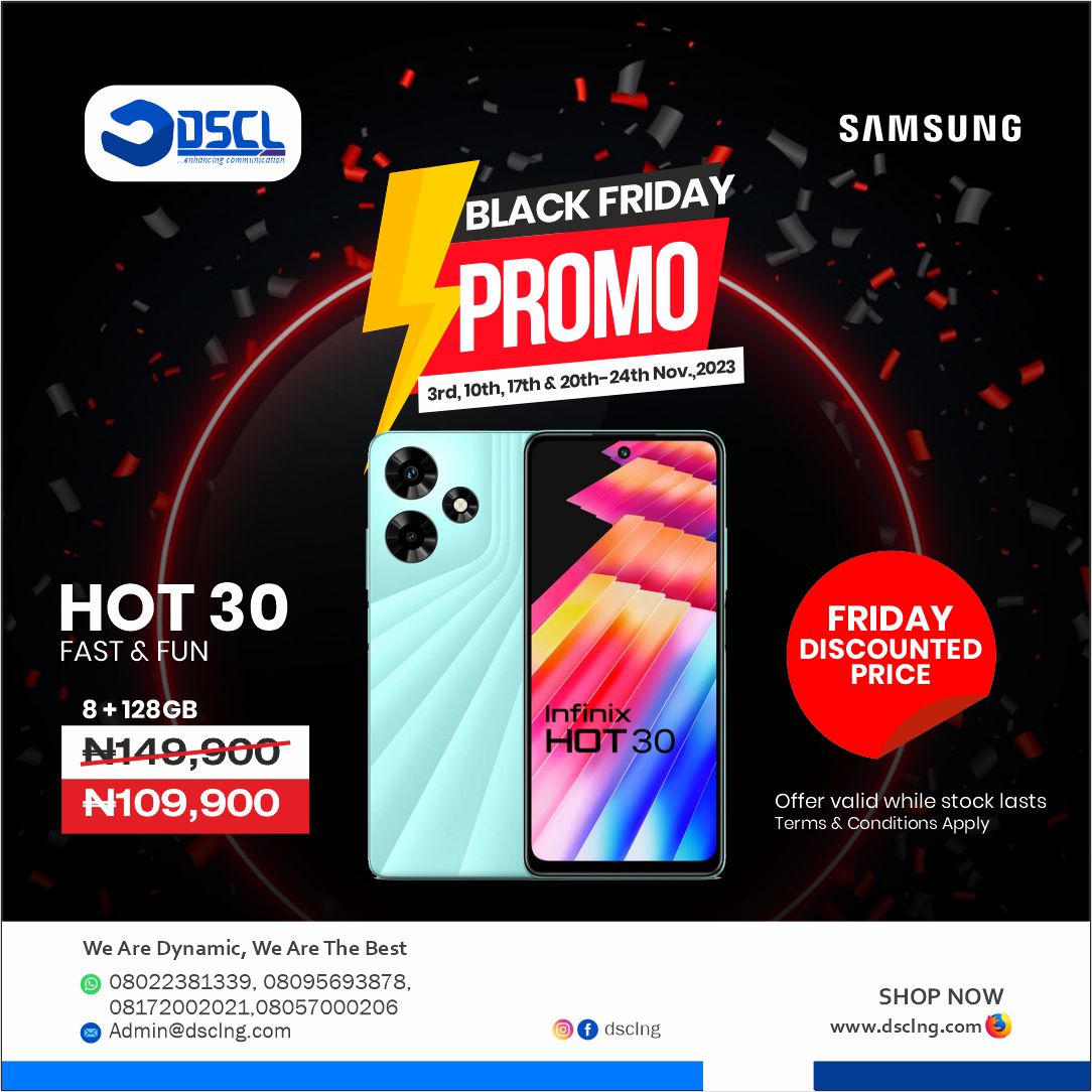dsclng's tweet photo. Massive Black Friday Discount sales on our Infinix Products, you don't want to miss this mouthwatering offer this Friday. 

Note: Discount only available at our physical stores and valid for Friday's in November ONLY! 

T &amp; C Apply https://t.co/btu5soAeEv