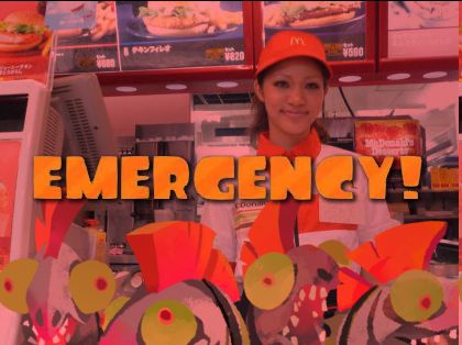 Grizzco worker: EEYIKES!! How am I supposed to "big" this "run" if the glowflies are after me!! 
The workers of Barnacle &amp; Dime food court: