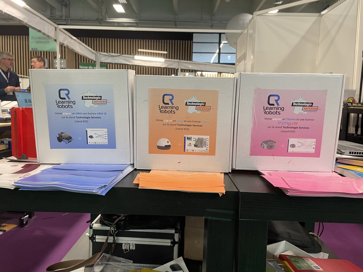 Le tirage au sort des trois gagnants d’un robot (mBot, Thymio, AlphAI) et du logiciel d’apprentissage de l’IA AlphAI a été réalisé sur le stand Technologie Services à ⁦⁦<a href="/educatechexpo/">Educatech Expo</a>⁩. Un grand merci à ⁦<a href="/TechnologieSer1/">Technologie Services</a>⁩ pour son hospitalité et sa participation !