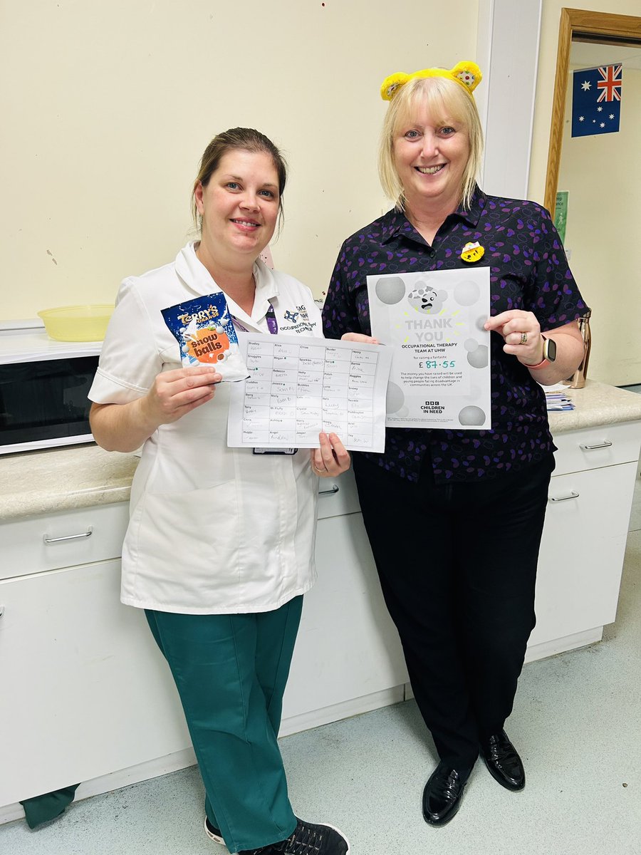 Sophie David (@sophdavid) on Twitter photo The Occupational Therapy department in UHW has raised £87.55 for <a href="/BBCCiN/">BBC Children in Need</a> by guessing the name of Pudsey Bear’s cousin.. Rebecca was pulled out of the hat and our Occupational Therapy technician Rebecca won 🏆 😆 <a href="/CAVocctherapy/">Cardiff and Vale UHB Occupational Therapy Service</a> <a href="/CV_UHB/">Cardiff and Vale University Health Board</a> The Occupational Therapy department in UHW has raised £87.55 for <a href="/BBCCiN/">BBC Children in Need</a> by guessing the name of Pudsey Bear’s cousin.. Rebecca was pulled out of the hat and our Occupational Therapy technician Rebecca won 🏆 😆 <a href="/CAVocctherapy/">Cardiff and Vale UHB Occupational Therapy Service</a> <a href="/CV_UHB/">Cardiff and Vale University Health Board</a>