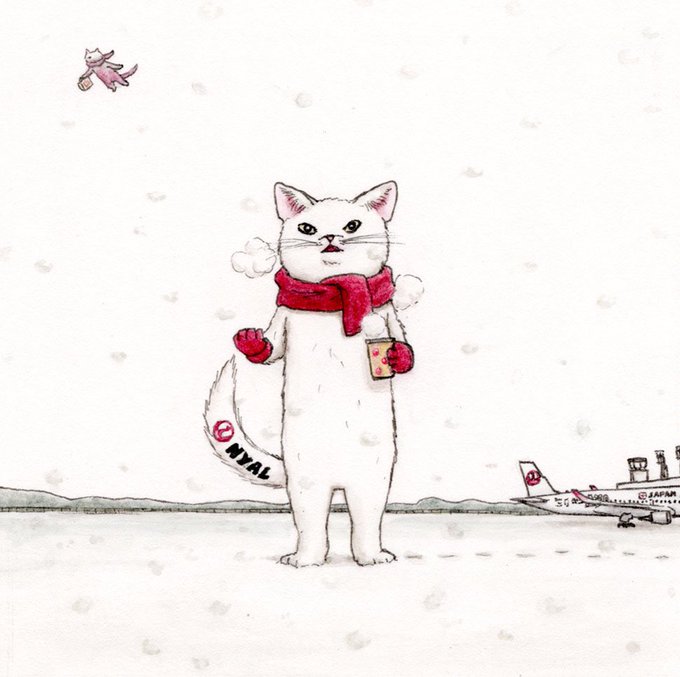『本日は雪により』フライト猫No.9#猫  #イラスト  #水彩  #JAL 