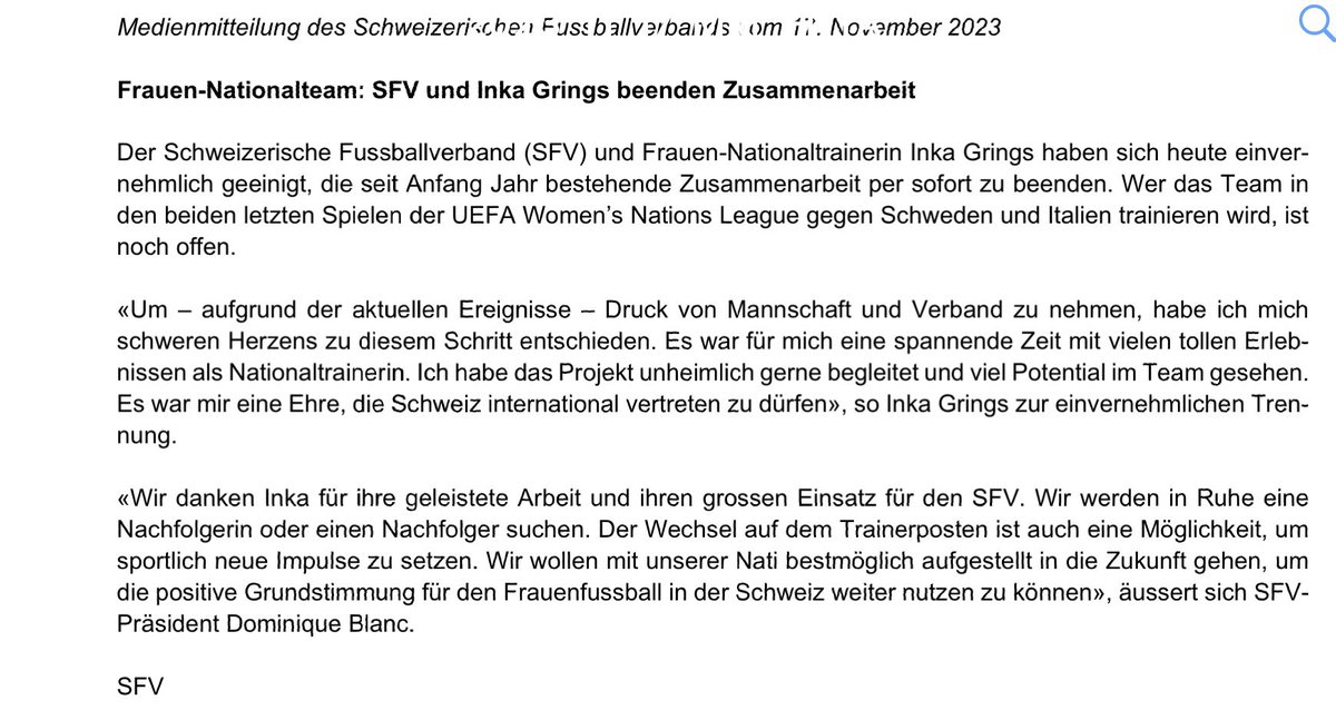 +++ Inka Grings und SFV beenden Zusammenarbeit +++