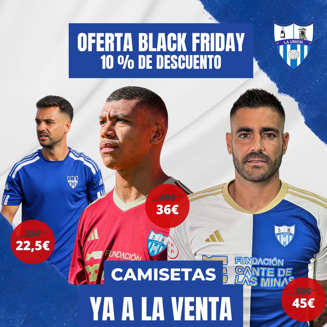 VENTA DE CAMISETAS OFICIALES:

Camisetas con un 10% de descuento por el #BlackFriday hasta el domingo. 💙🤍

Blanca (1ª equipación) 45€
Granate (2ª equipación) 36€
Azul (entrenamiento) 22,5€

Consíguela en el Polideportivo o de forma online a través de info@fclaunionatl.com .