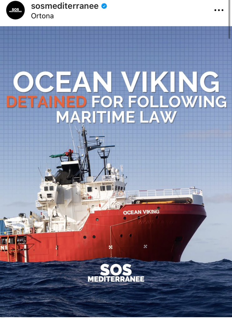 JordicMist's tweet photo. Upon arrival in Ortona, the #OceanViking was issued with an order of 20 days detention and a penalty fee of 3,300€ for rescuing people at sea in Libyan SSR. https://t.co/ZTQYJOcQfz