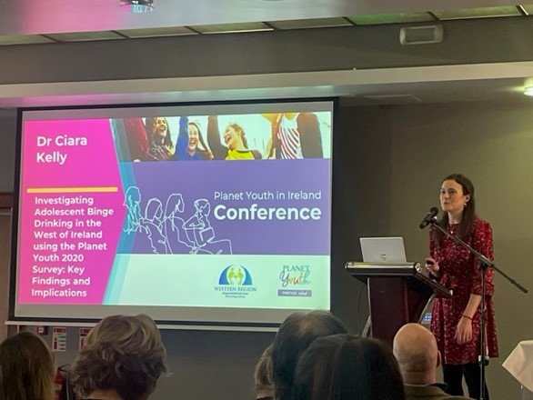 Dr. Ciara Kelly presenting today on the study 'Investigating Adolescent Binge Drinking in the West of Ireland using the Planet Youth 2020 Survey: Key Findings and Implications' at the Planet Youth in Ireland Conference.