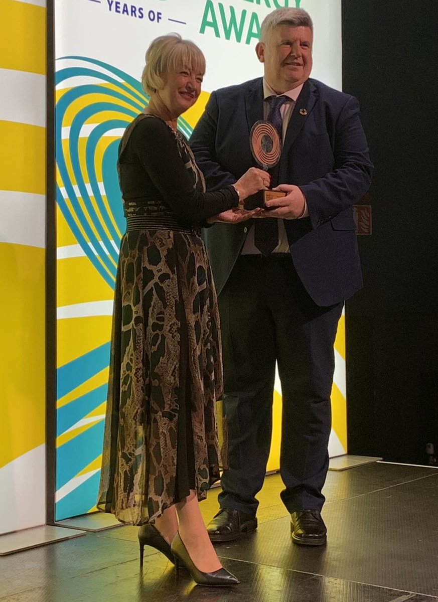 mcurran73's tweet photo. I was honoured to collect the Energy in Buildings Award on behalf of the University of Galway @uniofgalway  at the SEAI Awards 2023 for our Aras De Brun decarbonisation project. Congratulations to @SEAI_ie  #seaiawards23 @deptofhead @hea_irl @Dept_ECC https://t.co/FVf0sWwqzz