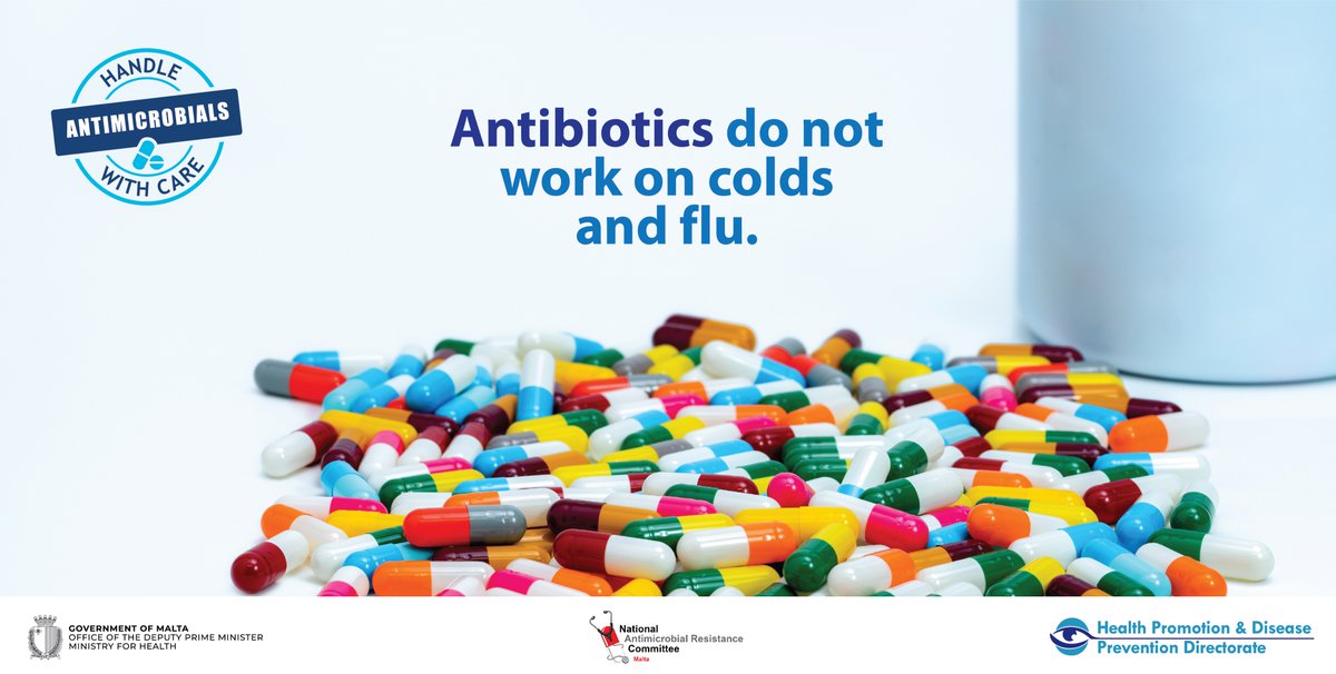 Always remember that antibiotics do not work on colds and flu. 💊🧬 #WAAW2023 #Letsusethemwisely #HPDPMalta