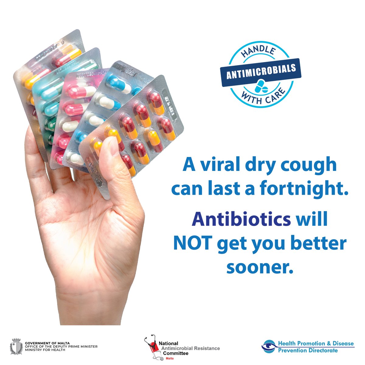When you have a dry cough always take the prescribed medicine not antibiotics. 💊🧬 #WAAW2023 #Letsusethemwisely #HPDPMalta