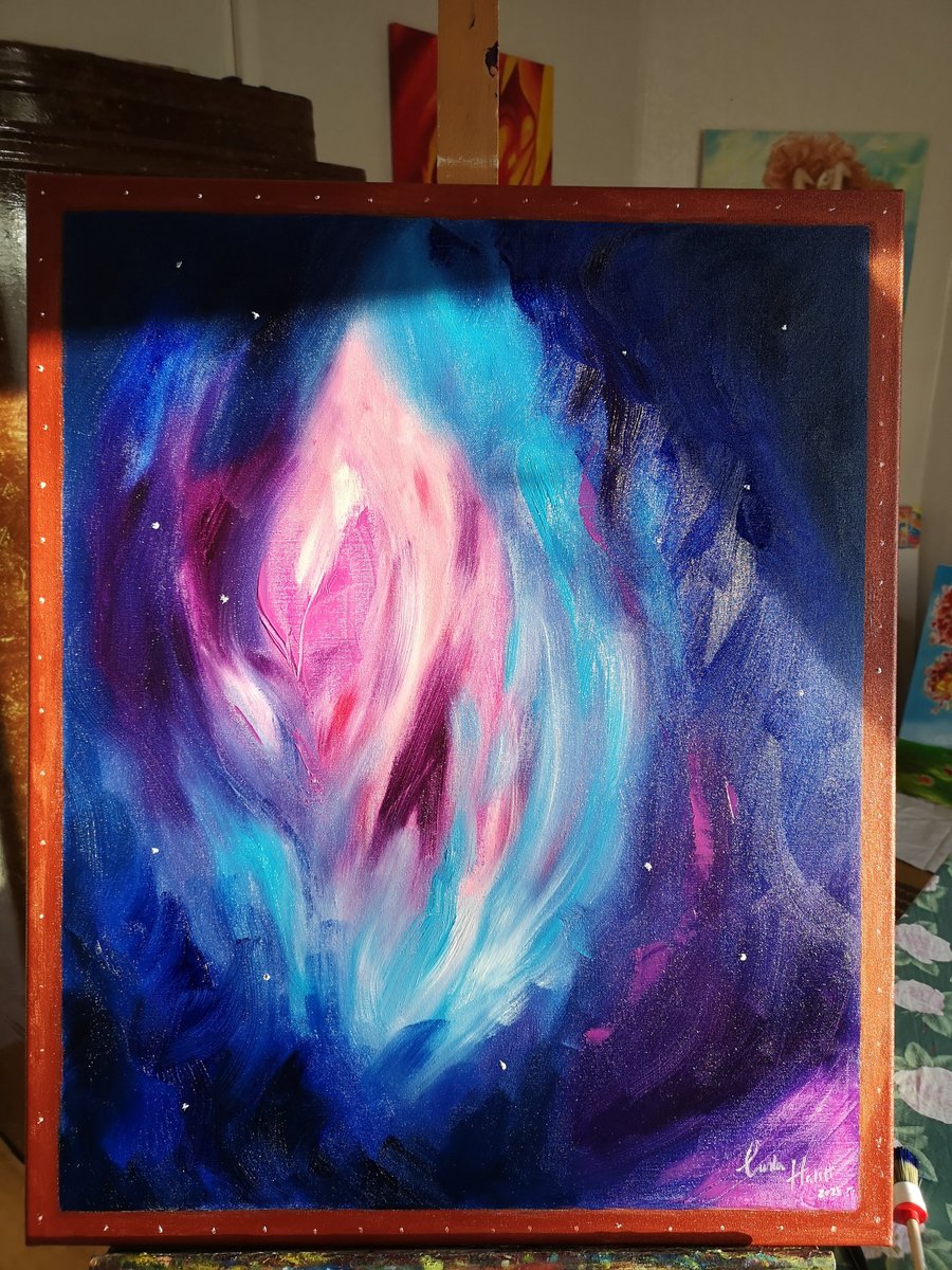 CarlaGrace91's tweet photo. "Eternity" (60x73) New abstract oil painting. Beautiful, deep glowing colors. Space, time &amp; dimentions 🎨💜💙❤️ #art #painting https://t.co/XbNFaqSSOX