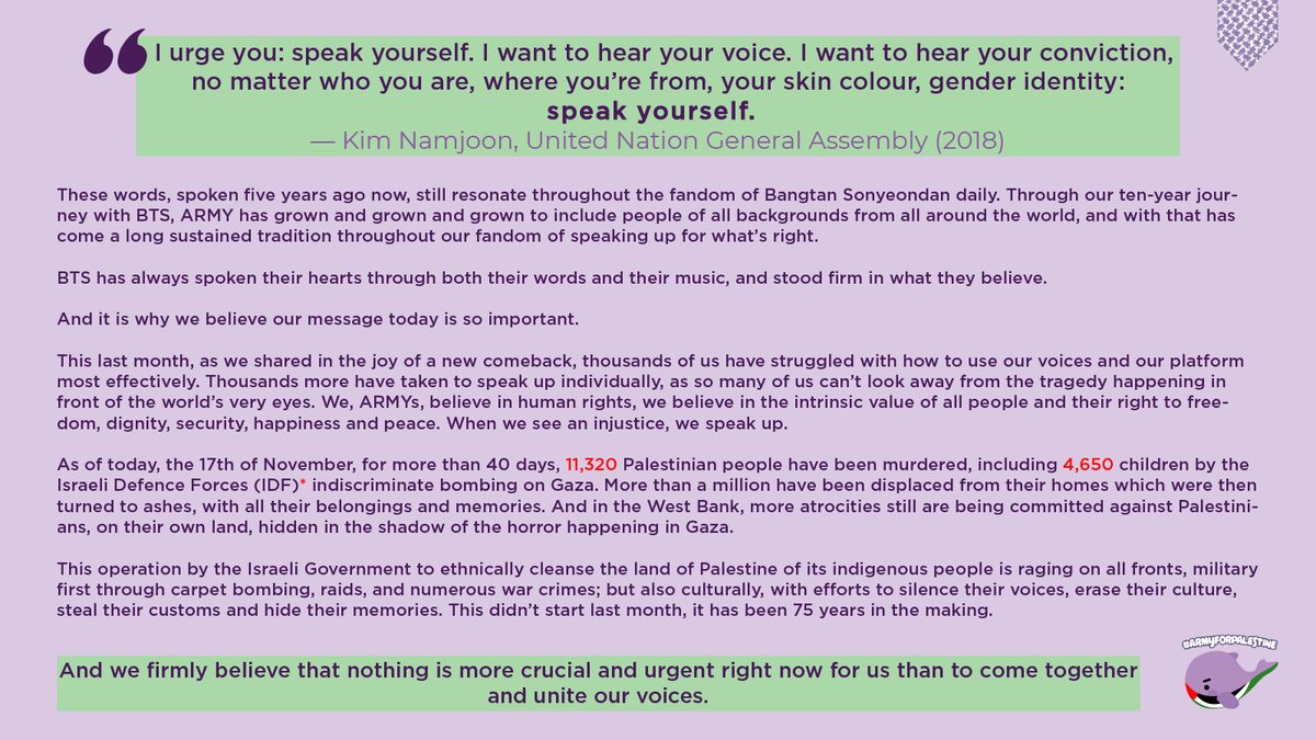 ARMY4Palestine's tweet image. Army for Palestine's official statement and stance.
#ARMYforPalestine #FreePalestine