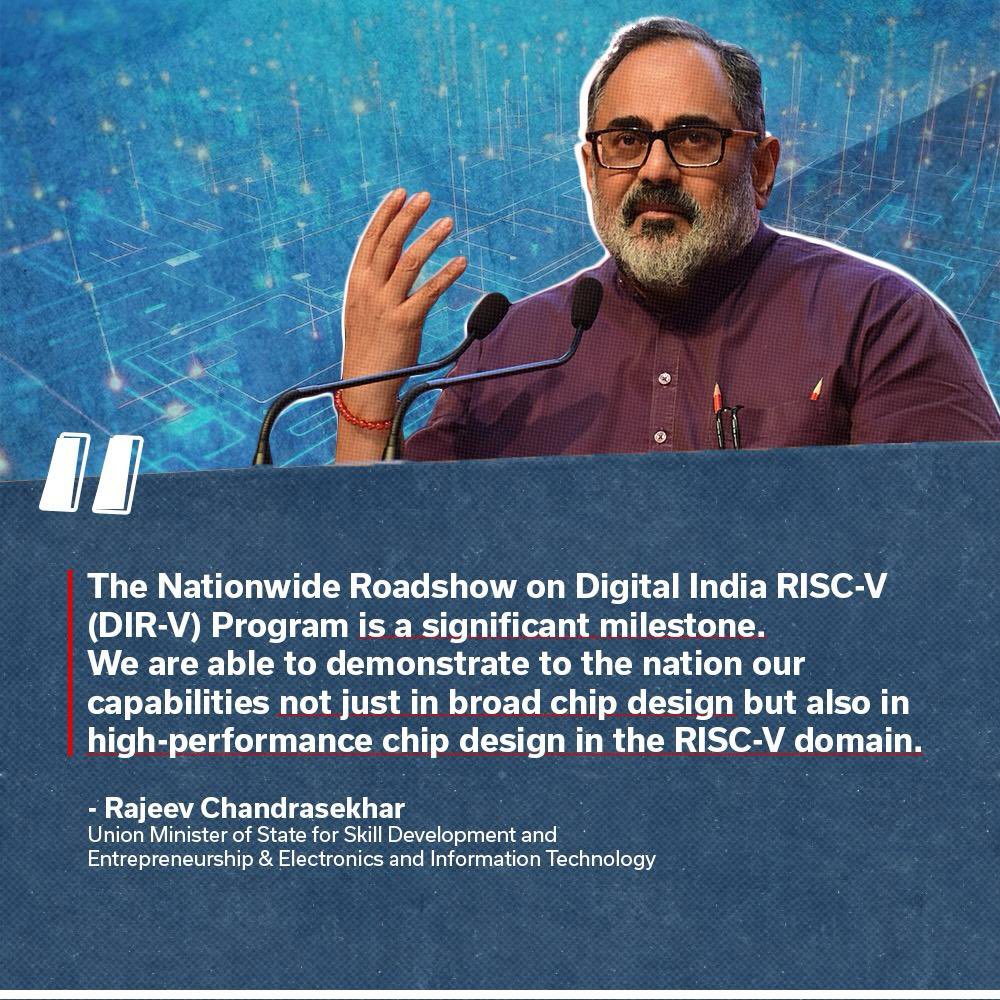 Digital India (@_digitalindia) on Twitter photo "The Nationwide Roadshow on Digital India RISC-V (DIR-V) Program is a significant milestone. We are able to demonstrate to the nation our capabilities not just in broad chip design but also in high-performance chip design in the RISC-V domain." - MoS <a href="/Rajeev_GoI/">Rajeev Chandrasekhar (Parody)</a>
#DigitalIndia "The Nationwide Roadshow on Digital India RISC-V (DIR-V) Program is a significant milestone. We are able to demonstrate to the nation our capabilities not just in broad chip design but also in high-performance chip design in the RISC-V domain." - MoS <a href="/Rajeev_GoI/">Rajeev Chandrasekhar (Parody)</a>
#DigitalIndia