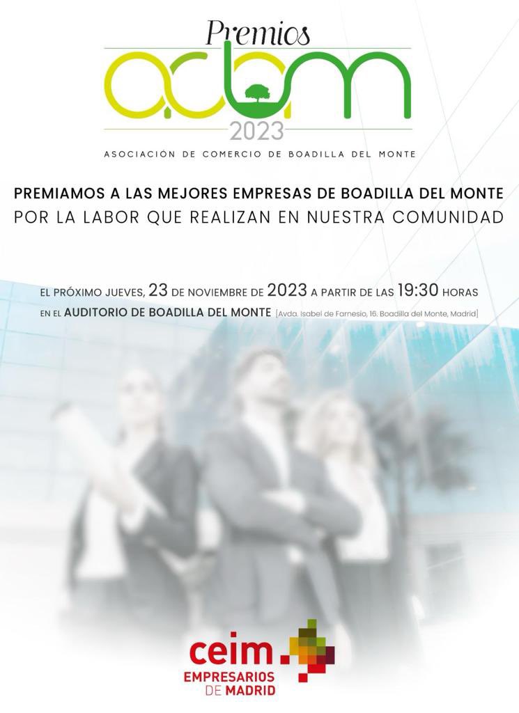 Ayto_Boadilla's tweet photo. El Auditorio Municipal 🎭acogerá el próximo 23 de noviembre, a las 19:30 h 🕢, la entrega de los Premios ACBM.

Un reconocimiento a las mejores empresas de Boadilla 🛍 por su gran labor en el municipio. https://t.co/8NVNsbokMB