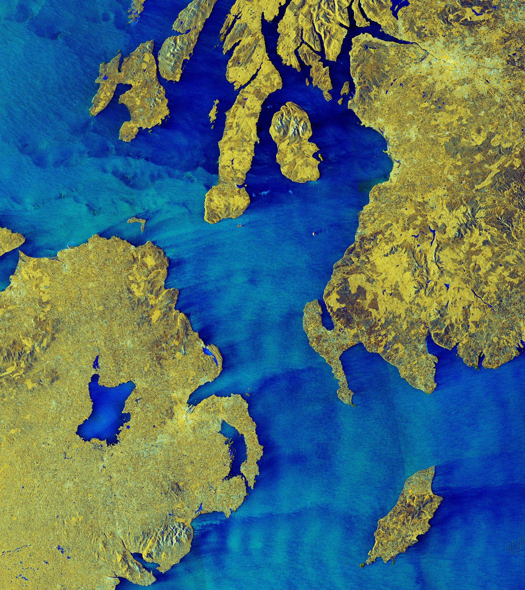 📷 This week's @ESA_EO #EarthFromSpace shows the North Channel, between Northern Ireland and Scotland, in this false-colour radar image taken by @CopernicusEU #Sentinel1.