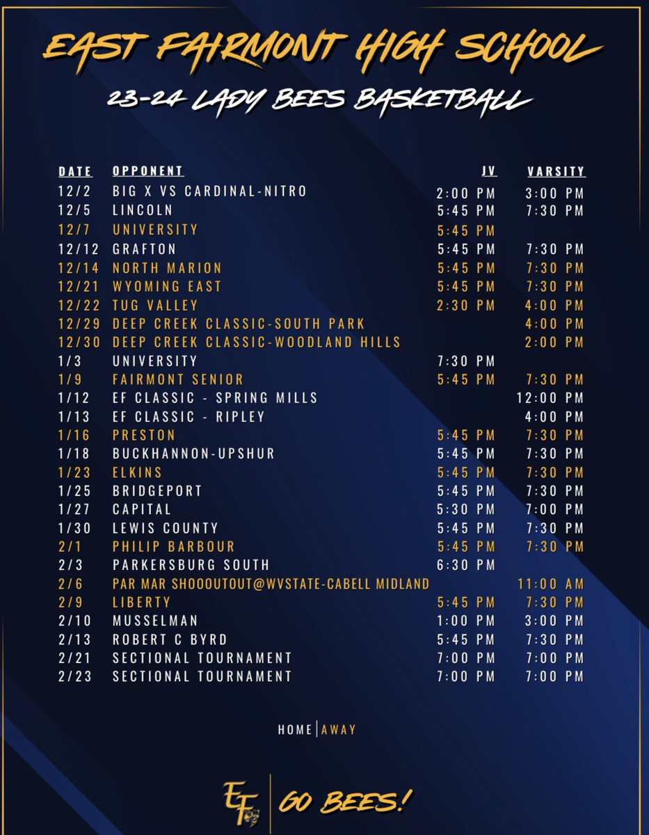 23-24 Schedule has been released! Let’s Go Bees! 🐝🏀