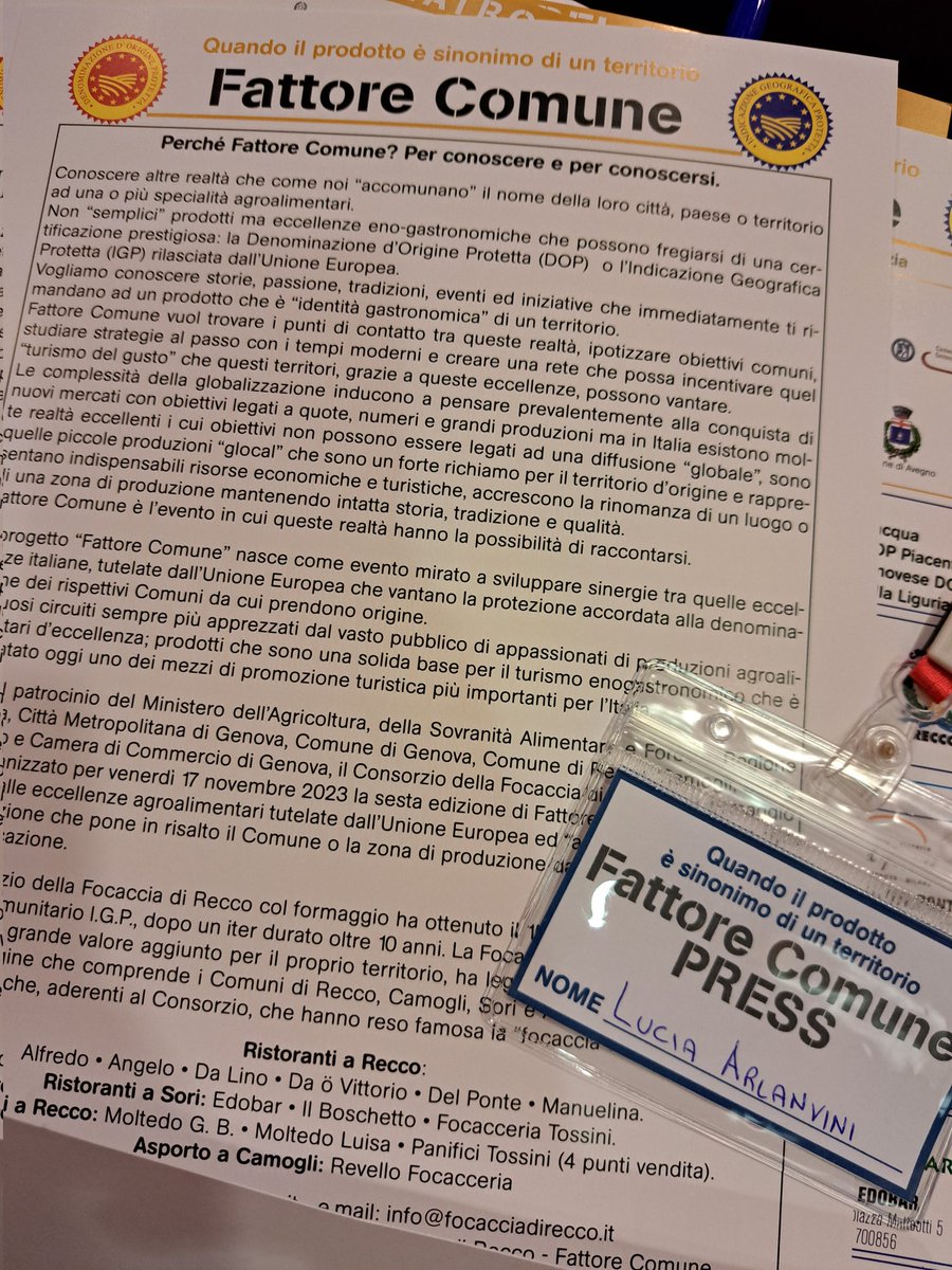 Iniziamo #fattorecomune la perfetta sinergia  tra le eccellenze italiane tra cui <a href="/FocacciaDiRecco/">FocacceRecco e ...</a>