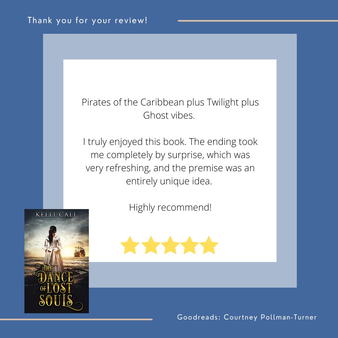 Grab your copy of this incredible paranormal romance, The Dance of Lost Souls by Kelli Call!
'Pirates of the Caribbean plus Twilight plus Ghost vibes. I truly enjoyed this book. The ending took me by surprise, which was very refreshing, and the premise was an entirely unique idea