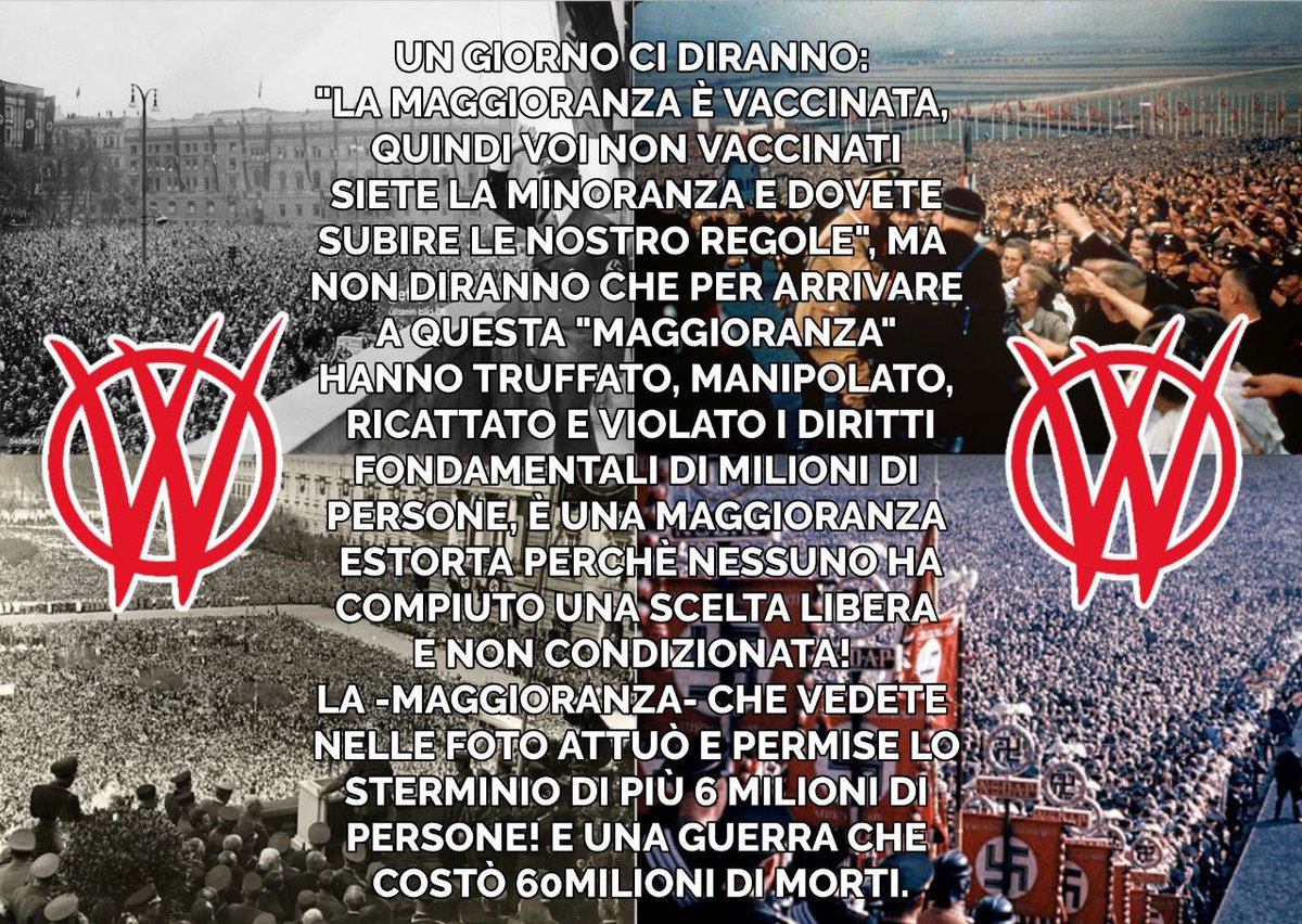haifallito's tweet image. Condivido con voi il  motivo per cui forse è stata scritta quella frase. La Dittatura Nazi Sanitaria nata dal Pensiero Unico Dominante figlio del Potere EUNazista, ha mandato a morte, con il #siero, centinaia di milioni di persone. E miliardi ancora sono discriminati. #maledetti