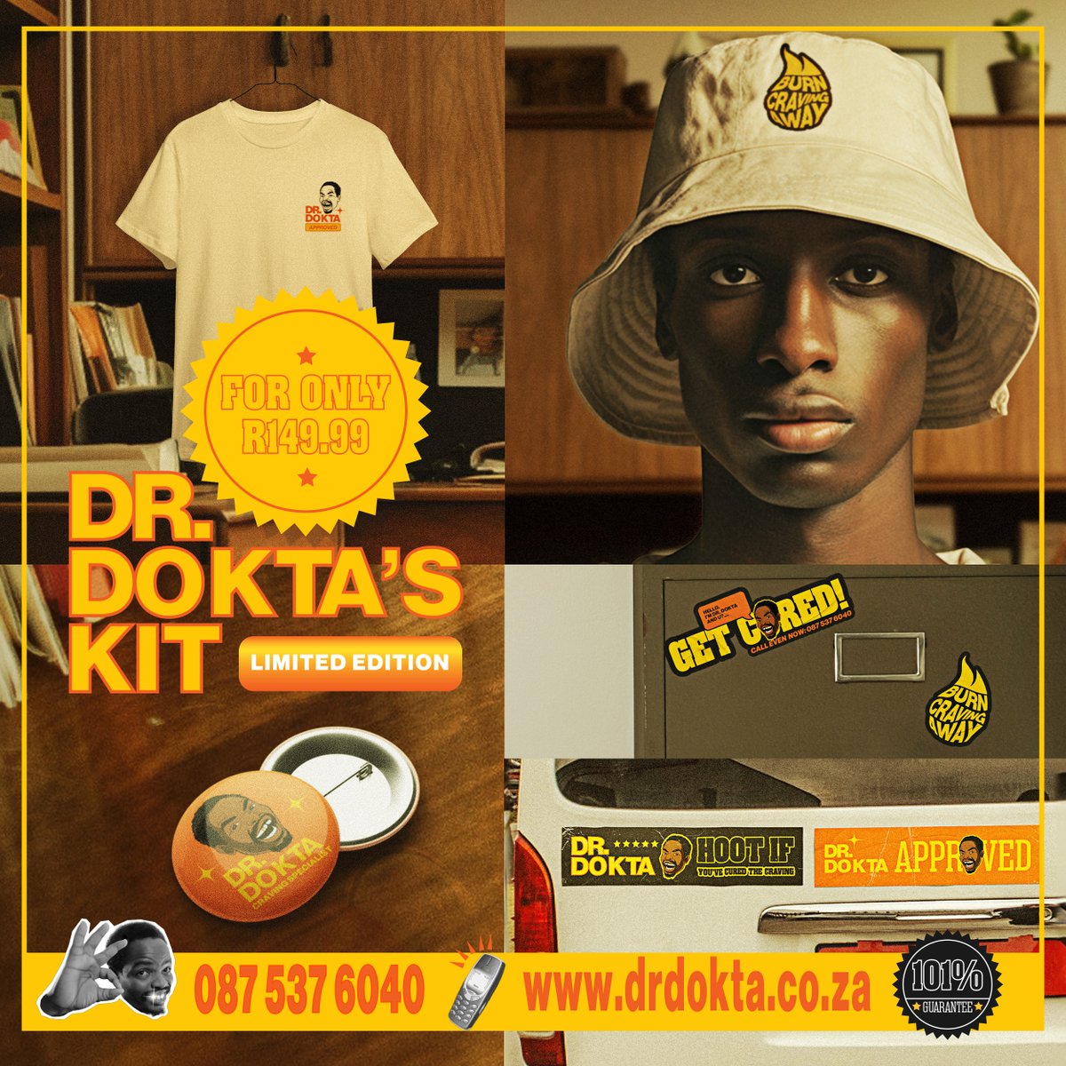 in my  spar time i make  merchandise..Dr.Dokta's Kit includes 1 spotti, 1 skippa, 1 badge, 2 stickers and 2 bumpa stickers for only R149.99. cheap cheap. bye it now on drdokta.co.za while stock its lasting